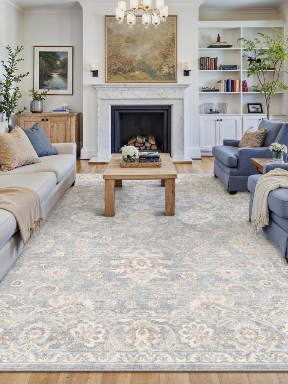 8x10 Blue Cream Neutral Area Rug